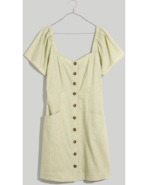 MW Plus Linen-Cotton Puff-Sleeve Mini Dress - Natural