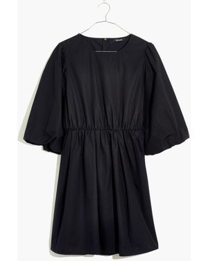 MW Poplin Crewneck Bubble-Sleeve Mini Dress - Black