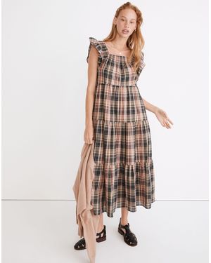 MW Flutter-Sleeve Tiered Midi Dress - White