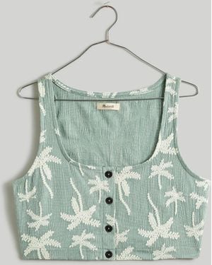 MW Jacquard Square-Neck Button-Front Crop Tank - Multicolor