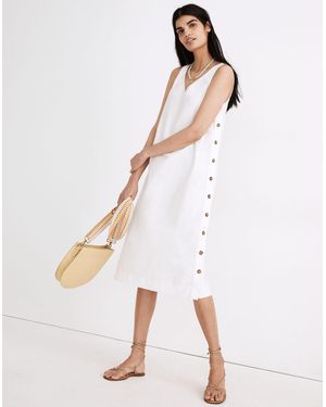 MW Linen-Cotton Side-Button Midi Dress - White