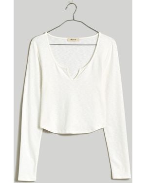 MW Split-Neck Long-Sleeve Tee - White