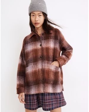 MW Brushed Plaid Knit Shirt Jacket - Brown