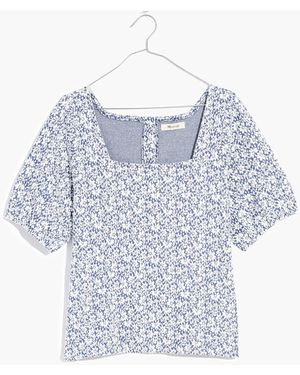 MW Floral Jacquard Button-Back Top - White