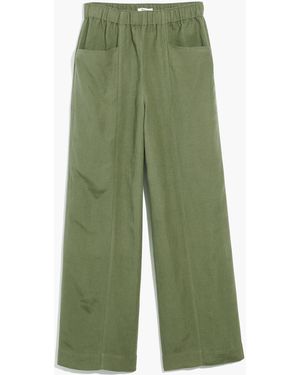 MW Linen-Blend Pull-On High-Rise Wide-Leg Trousers - Green