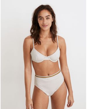 MW Madewell Second Wave Stripe-Trim Ribbed Underwire Bikini Top - White