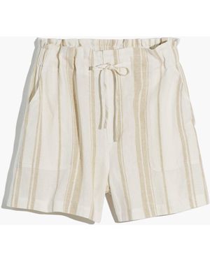 MW Linen-Blend Pull-On Paperbag Shorts: Undyed Stripe Edition - White
