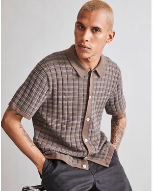 MW Button-Up Short-Sleeve Jumper Polo - Brown