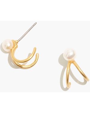 MW Pearl Double-Prong Huggie Hoop Earrings - White
