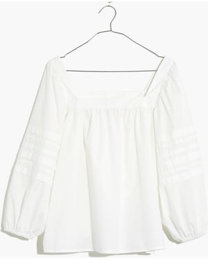 MW Square-Neck Pleat-Sleeve Top - White