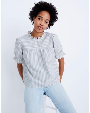 MW Ruffle-Neck Keyhole Top - White