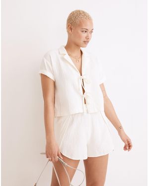 MW Lightestspun Tie-Front Cover-Up Crop Shirt - White