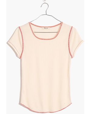 MW Ribbed Contrast-Stitch Baby Tee - Grey