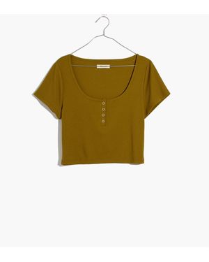 MW Ribbed Henley High-Crop Tee - White