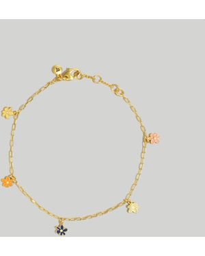MW Enamel Floral Charm Anklet - Metallic