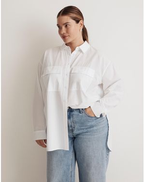 MW The Plus Signature Poplin Oversized Button-Up Shirt: Flap-Pocket Edition - White