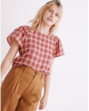 MW Flannel Smocked-Shoulder Top - Red