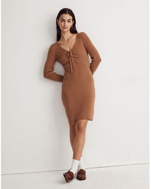 MW Tie-Front Ruched Bodycon Mini Dress - Natural