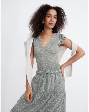 MW Lucie V-Neck Smocked Top - Grey