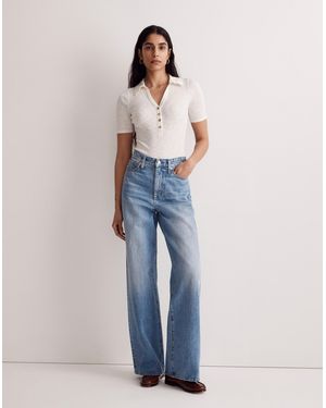 MW Ribbed Short-Sleeve Polo Thong Bodysuit - Blue