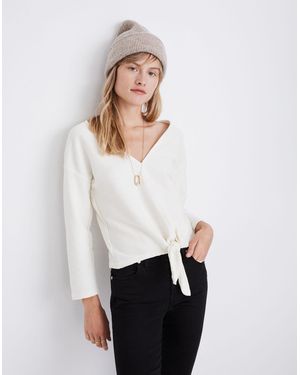MW Texture &Amp; Thread Long-Sleeve Tie-Front Top - White