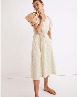 MW Plaid Tie-Waist Midi Dress - Natural