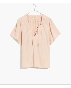 MW Pointelle Tie-Neck Tunic Top - Natural