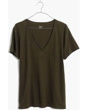 MW Whisper Cotton V-Neck Pocket Tee - Blue