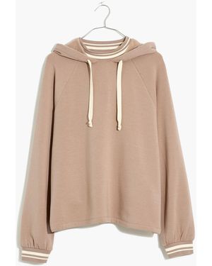 MW L Superbrushed Easygoing Hoodie Sweatshirt: Striped-Trim Edition - Natural