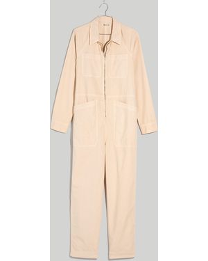 MW Zip-Front Cropped Coverall Jumpsuit - Natural