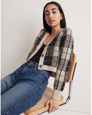 MW Button-Front Crop Cardigan - Blue