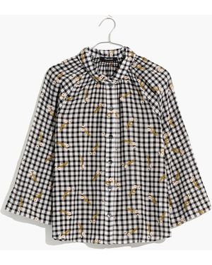 MW Daisy Sketch Embroidered Raglan Peasant Shirt - White