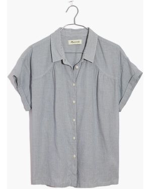 MW Striped Shirred Button-Up Shirt - White