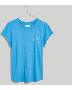 MW Floral-Embroidered Shrunken Crewneck Tee - Blue