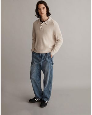 MW Cotton-Linen Long-Sleeve Jumper Polo - Blue