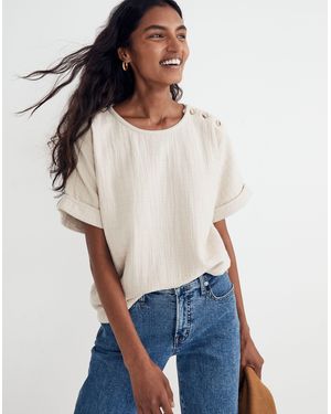 MW Quilted Button-Shoulder Top - White