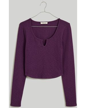 MW Split-Neck Long-Sleeve Tee - Purple
