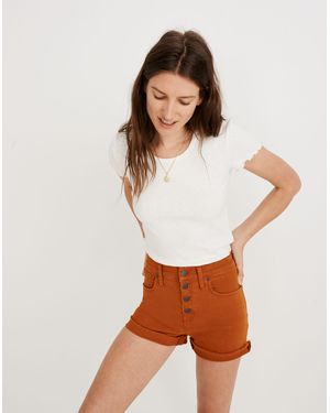 MW High-Rise Denim Shorts: Garment-Dyed Button-Front Edition - White