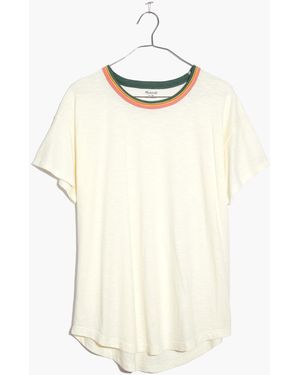 MW Whisper Cotton Striped Rib-Crewneck Ringer Tee - White