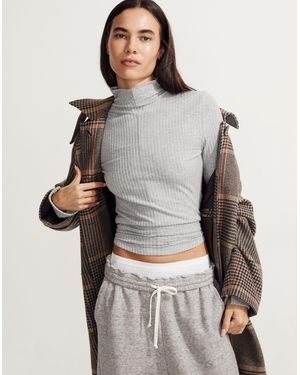 MW L Brushed Rib Long-Sleeve Turtleneck Top - Grey