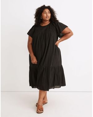 MW Plus Embroidered Smocked Midi Dress - Black
