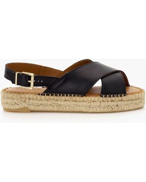 MW Alohas Leather Crossed Platform Espadrille Sandals - Black