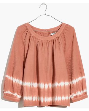 MW Tie-Dye Lightspun Wide-Neck Cuffed-Sleeve Top - White