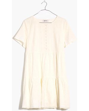 MW Embroidered Eyelet Button-Front Tiered Mini Dress - White