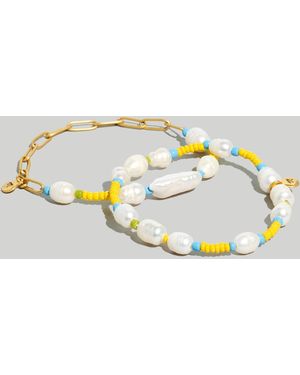 MW Two-Pack Freshwater Pearl Seed Bead Bracelet Set - Metallic