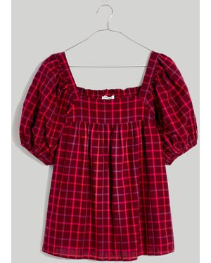 MW Seersucker Bubble-Sleeve Top - Purple