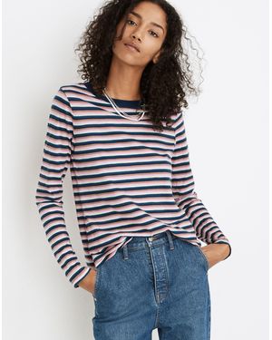 MW Whisper Cotton Rib-Crewneck Long-Sleeve Tee - Blue