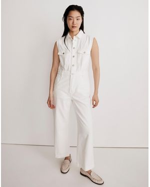 MW Denim Sleeveless Carpenter Jumpsuit - White