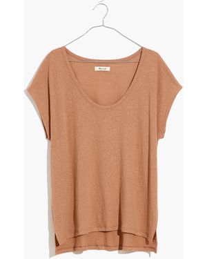MW Linen-Blend U-Scoop Tee - Blue