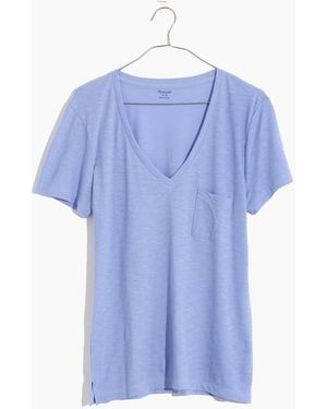 MW Whisper Cotton V-Neck Pocket Tee - Blue